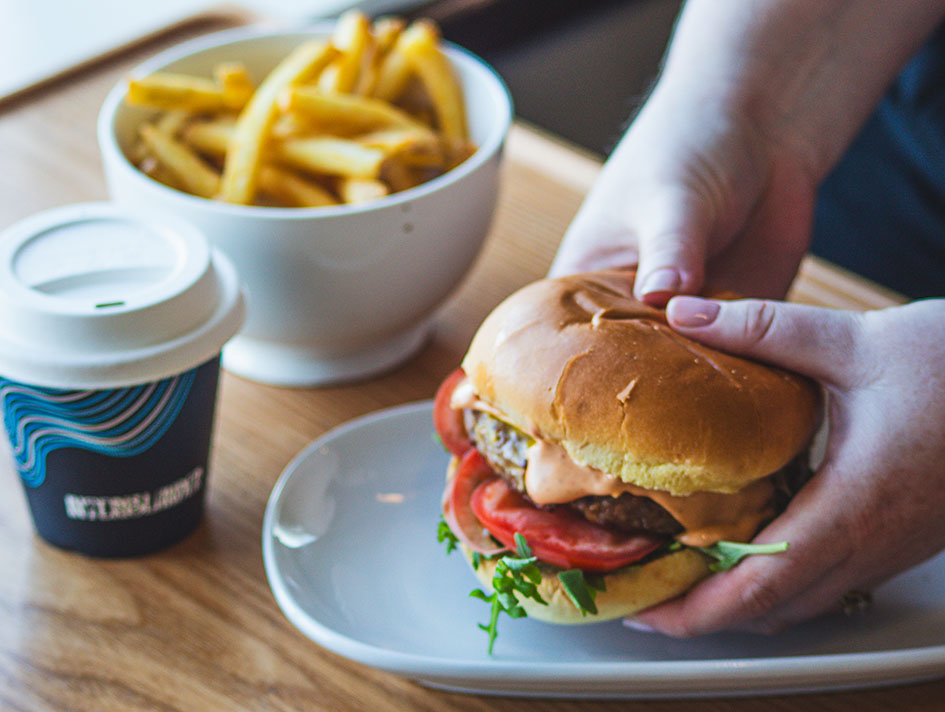 Coffee burger and chips