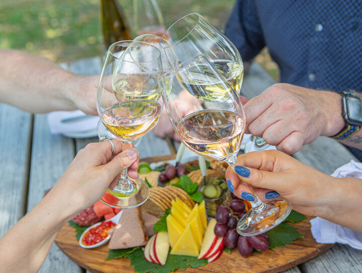 Four people toasting each other at Bladen wine tasting