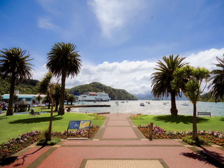 Picton harbour with Kaitaki docked